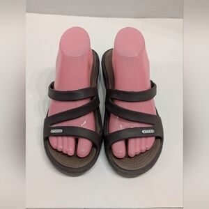 CROCS Patricia Mini Wedge 10386 Brown Women's Size 8 Strappy Slip On Sandals